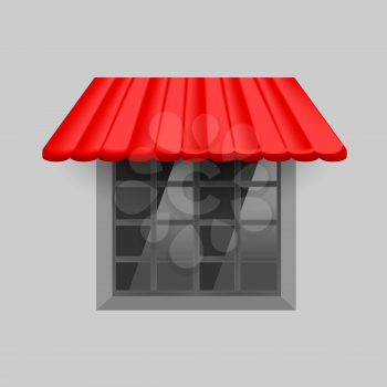 Vector red awning on window with gray background wall