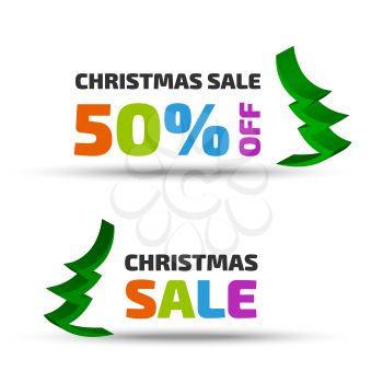 Christmas sale banner set with tree icon and shadow