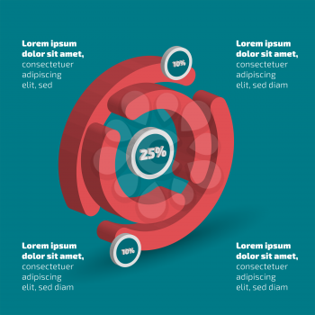 Three dimensional abstract circle shape infographic with shadow