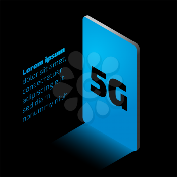 5g internet. Isometric promo illustration with the smartphone