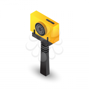 Isometric Selfie stick tripod with yellow action camera