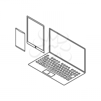 Isometric vector illustration with smartphone, tablet and laptop. Isometric icon