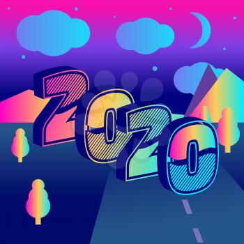2020 New Year duotone banner with the landscape background