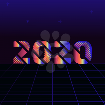 Synthwave duotone 2020 year creative sign in the vintage design style