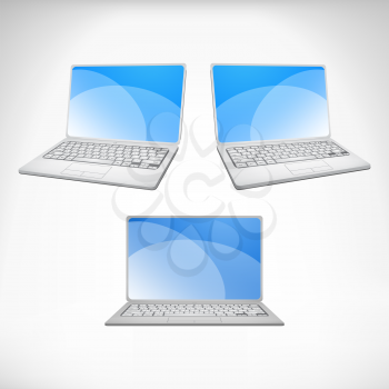 Different angle laptop set. Vector object illustration on the white background