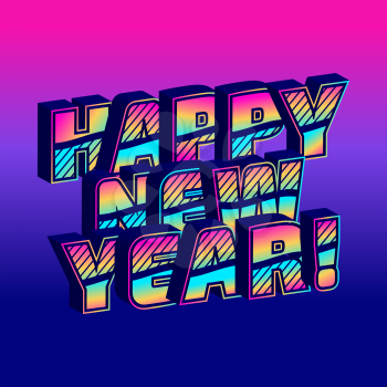 Happy New Year isometric duotone sign on the color background