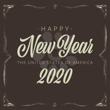Happy New Year 2020 Vintage vignette banner - Vector illustration