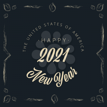Happy New Year 2021 Vintage vignette banner - Vector illustration