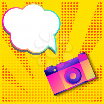Pop art banner with retro photo camera and speech bubble