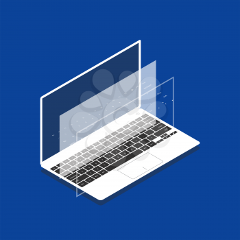 Isometric laptop futuristic illustration on the blue background