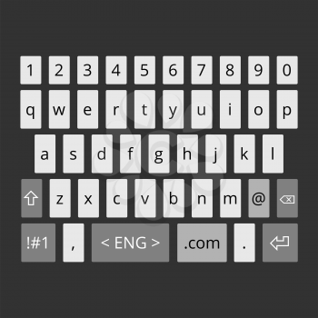 Smartphone vector keypad on the black background. Lower case letters