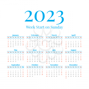 2023 Classic Calendar with the weeks start on Sunday