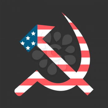 Three-dimensional hammer and sickle set with the USA flag texture