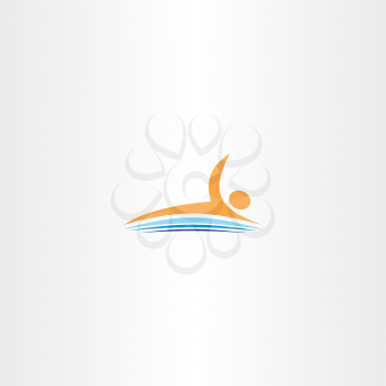 man swim in lake vector icon logo design