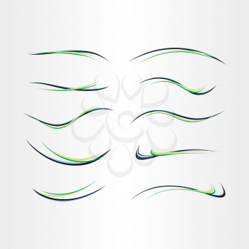 vector green wave brushes set abstract collection 