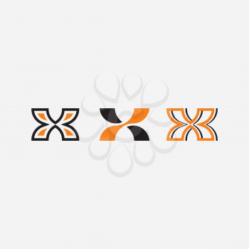 x letter set vector logo orange black icons design