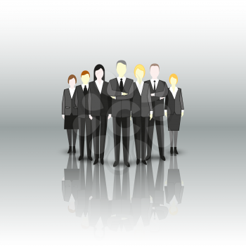 Group of a professional business team. Characters are standing over a gray background. Vector illustration.