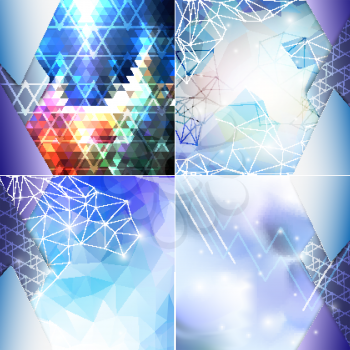 Abstract blue backgrounds set, triangle design vector illustration.
