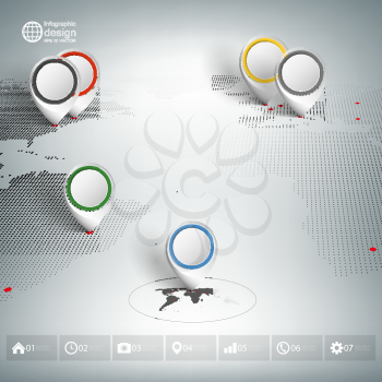 World map with pointer marks. Infographics for business design and website template.
