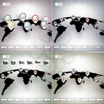 World maps set with pointer marks. Infographics for business design and website templates.