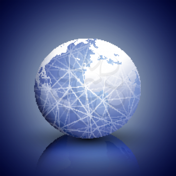 Globe network connections, blue design background vector illustration.