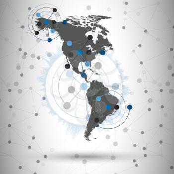 North and South America map vector illustration, background for communication