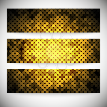 Set of horizontal banners. Abstract golden dots background vector illustration.