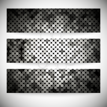 Set of horizontal banners. Background vector with shiny silver paillettes.
