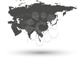 Eurasia map with shadow background vector illustration