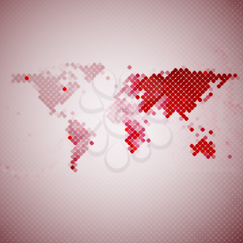 abstract red mosaic, world map vector illustration.