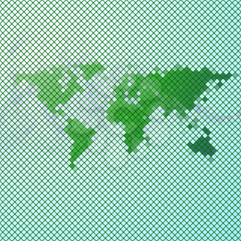 abstract green mosaic, world map vector illustration.