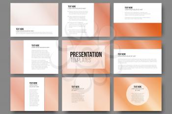 Set of 9 vector templates for presentation slides. Orange background vector illustration.