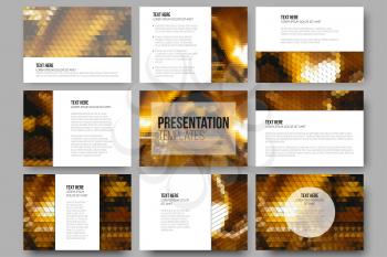 Set of 9 templates for presentation slides. Collection of abstract multicolored backgrounds. Geometrical patterns. Triangular and hexagonal style vector illustration.