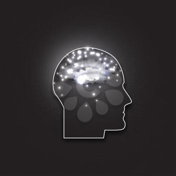 Vector icon of human head. Concept of human thinking. Dark design vector illustration.