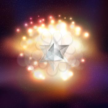 Abstract multicolored background with bokeh lights and stars. Scientific or digital design, science vector illustration.