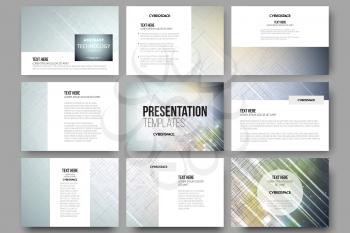 Set of 9 vector templates for presentation slides. Abstract science or technology vector background.