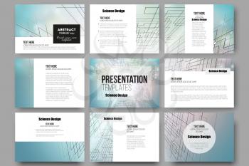 Set of 9 vector templates for presentation slides. Abstract vector background of digital technologies, cyber space. 
