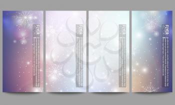 Set of modern vector flyers. Blue abstract winter background. Christmas vector style with snowflakes.
