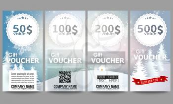 Set of modern gift voucher templates. Merry Christmas and happy New Year vector background.