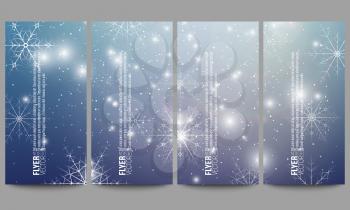Set of modern vector flyers. Blue abstract winter background. Christmas vector style with snowflakes.