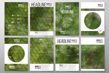Business vector templates for brochure, flyer or booklet. Green leaves texture. Collection of abstract multicolored backgrounds. Natural geometrical patterns. Triangular style vector illustration