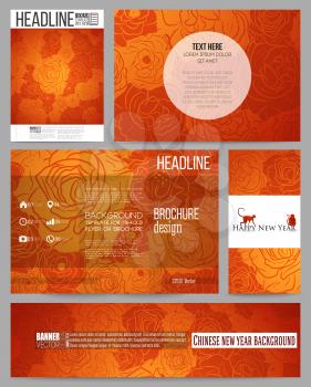 Set of business templates for presentation, brochure, flyer or booklet. Chinese new year background. Floral design with red monkeys, vector illustration.