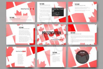 Set of 9 vector templates for presentation slides. National Flag of Canada Day. Abstract dotted vector background