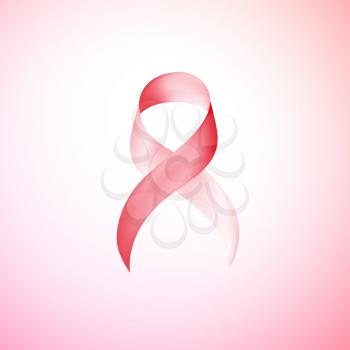 Realistic red ribbon, breast cancer awareness symbol. Vector illustration.