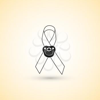 Icon of ribbon with baby nipple as symbol of childhood cancer awareness, vector illustration.
