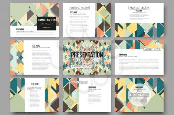 Set of 9 vector templates for presentation slides. Material Design. Colored vector background.