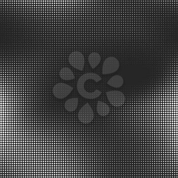 Halftone seamless vector background. Abstract halftone effect with white dots on black background.
