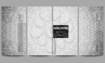 Set of modern vector flyers. Sacred geometry, triangle design gray background. Abstract vector illustration