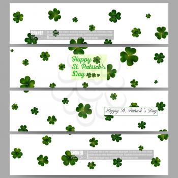Set of modern vector banners. St Patricks day vector background, green clovers on white