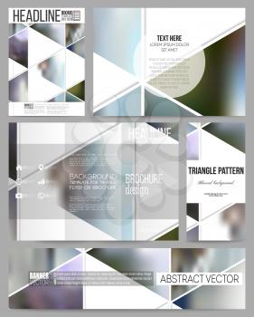Set of business templates for presentation, brochure, flyer or booklet. Abstract multicolored background of blurred nature landscapes, geometric vector, triangular style illustration.